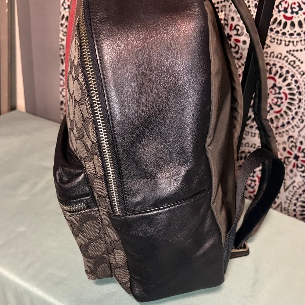 Coach West Backpack Signature Canvas Varsity Stripe Charcoal Red F68034 EUC - Picture 4 of 12